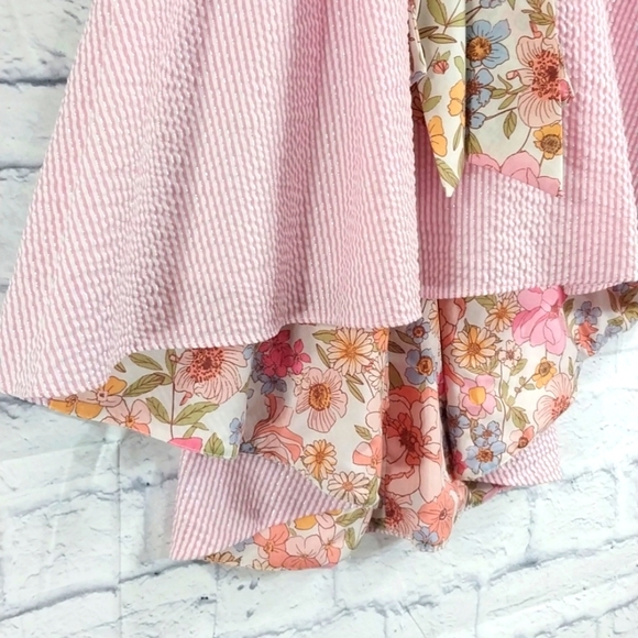 Rare Editions Dress Pink Striped w Metallic Threads Hi Lo Sz 8 - Picture 4 of 8